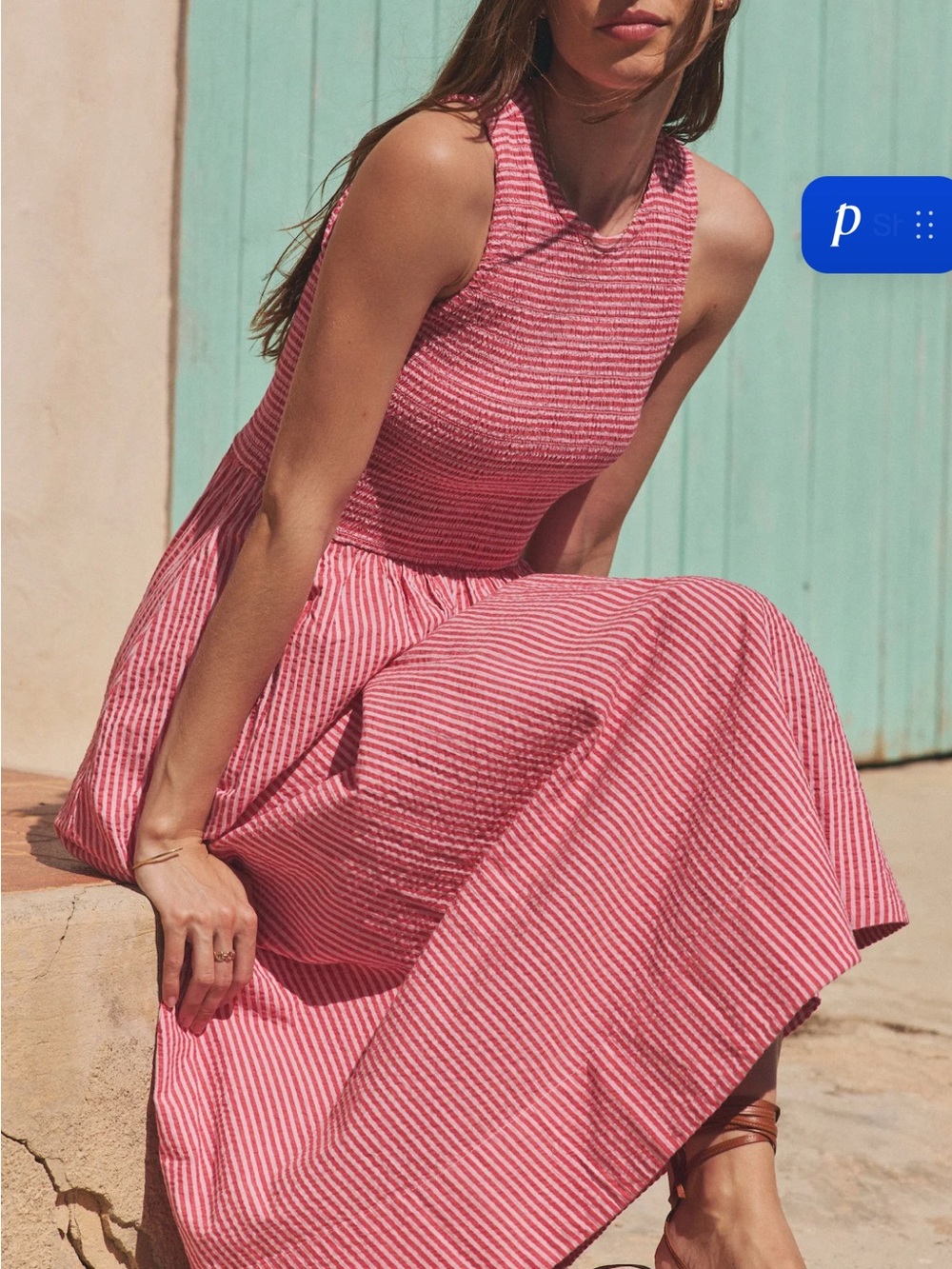 Marine Layer Pink Striped Sleeveless Midi Dress